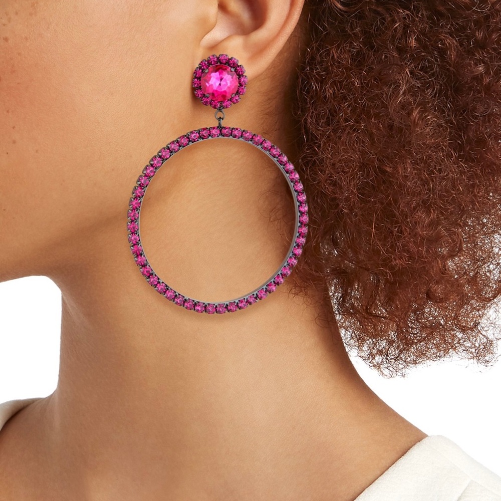 KATE SPADE Glitzville Gunmetal Tone & Glass Door Knocker Hoop Earrings